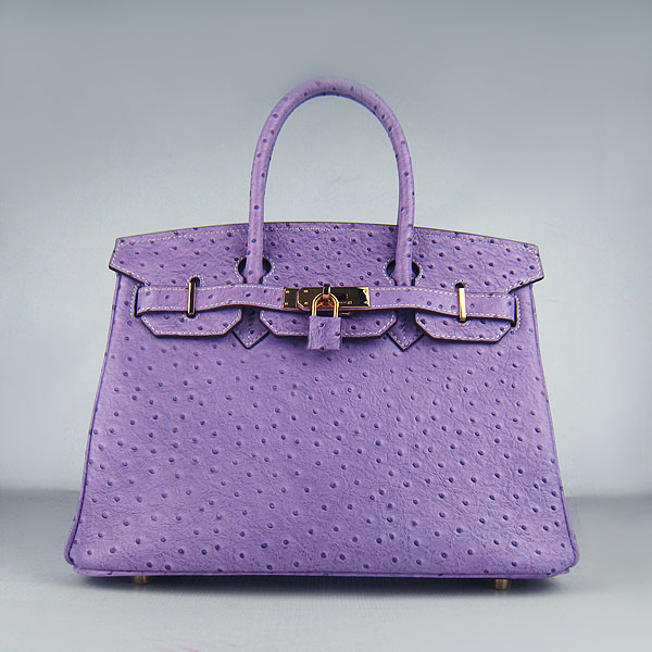 Replica Hermes Birkin 30CM Ostrich Veins Handbag Purple 6088 On Sale